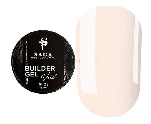 Гель для нарощування SAGA professional Builder Gel Veil 08 (бежево-рожевий), 15 мл
