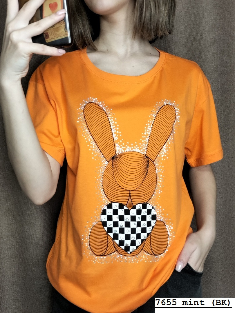 Футболка жіноча з зайчиком 7655 mint (ВК)