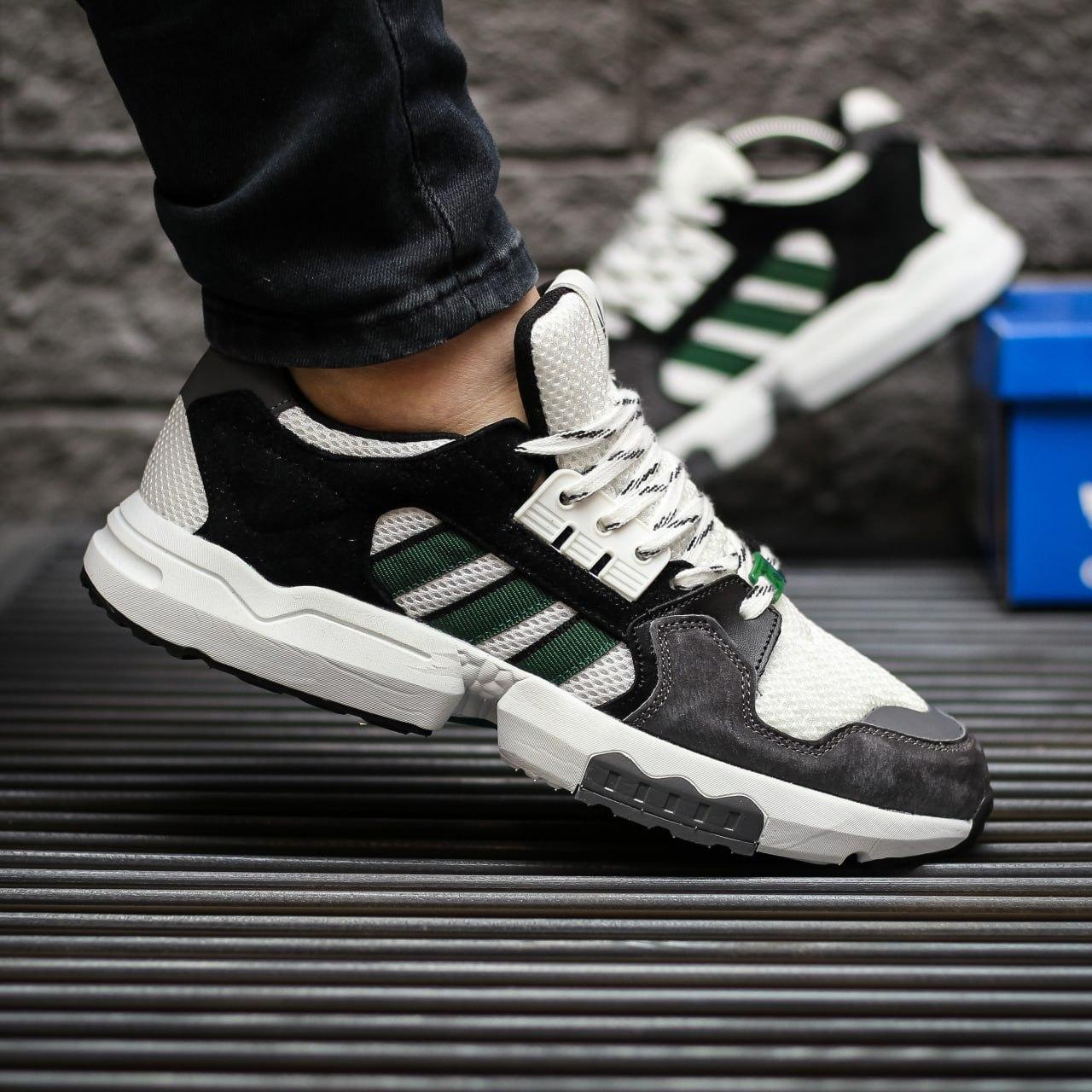 Мужские кроссовки Adidas ZX Torsion White Grey Black Green