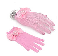 Рукавички в сітку дитячі короткі з бантиком Рожеві 1 пара