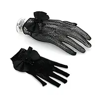 Рукавички в сітку дитячі короткі з бантиком Чорні 1 пара