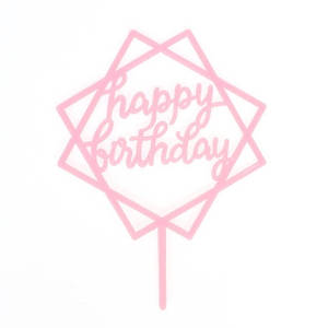 Топпер пластиковий Happy Birthday квадратний рожевий
