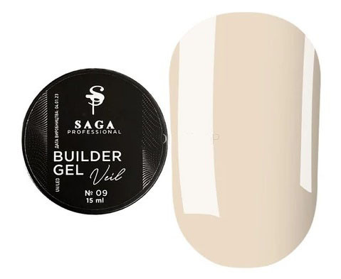 Гель для нарощування SAGA professional Builder Gel Veil 09 (молочно-бежевий), 15 мл