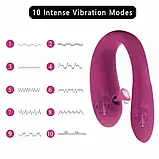 Вібратор electric sucking massager регульований подвійний з пультом (для точки G + клітор) Дельфін, фото 4