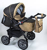 Дитяча коляска-трансформер 2в1 шоколадно-бежева Viki 86 Karina сумка дощовик люлька-переноска від народження до 3 років