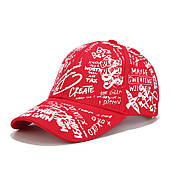 Кепка червона з написами, принт, бейболка