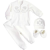 Нарядный комплект для крещения молочный с вышитыми ангелочками, Красивый комплект для новорожденного, 56