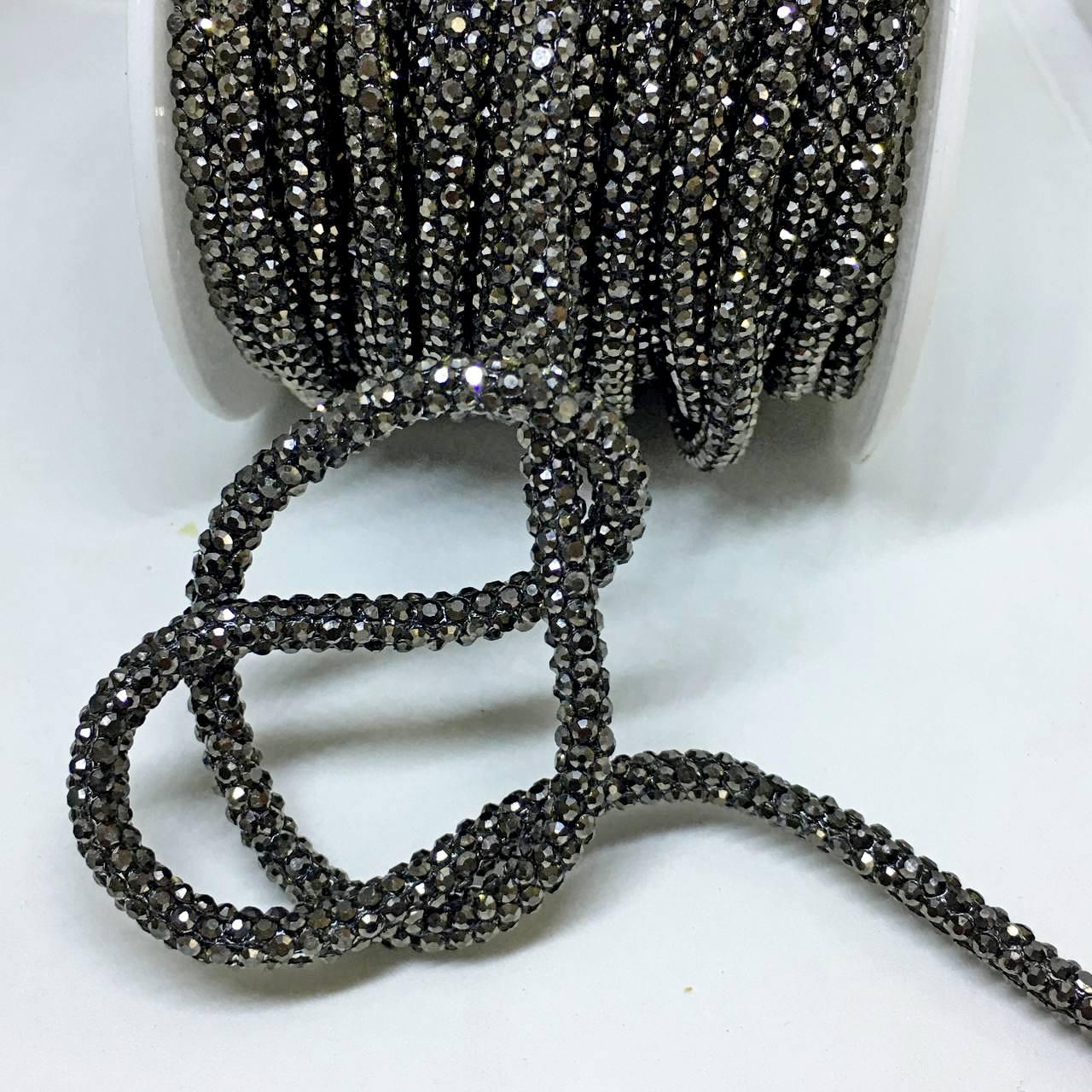 Стразовий шнур м'який, колір Jet  Hematite (діаметр 4мм), 1м