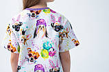 Біла футболка оверсайз з принтом веселих собачок р. 104-170, фото 6