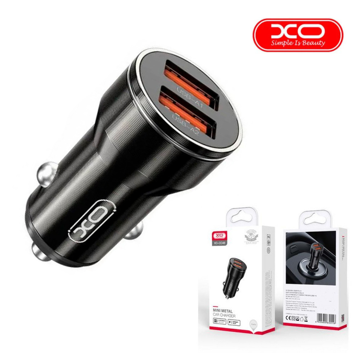 Зарядний пристрій автомобільний із двома USB портами XO CC48 2USB/2.4A Чорний