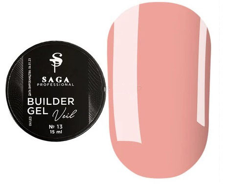 Гель для нарощування SAGA professional Builder Gel Veil 13 (кремово-рожевий), 15 мл, фото 1
