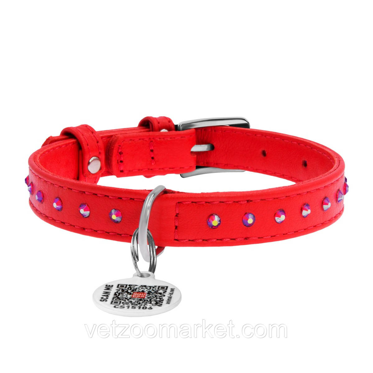 Ошейник для собак COLLAR WAUDOG Glamour с клеевыми стразами, красный длина 18-21см, ширина 9мм 32523 - фото 1 - id-p1812161306