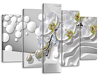 Модульная картина в спальню Белая орхидея 80x125 см, картины для офиса, фотокартины на холсте