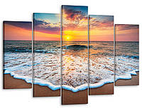 Модульная картина из 5 модулей Морская волна 80x125 см, модульные картины в зал на стену
