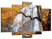Модульная картина из 5 модулей Осенний водопад 80x125 см, модульные картины в зал на стену