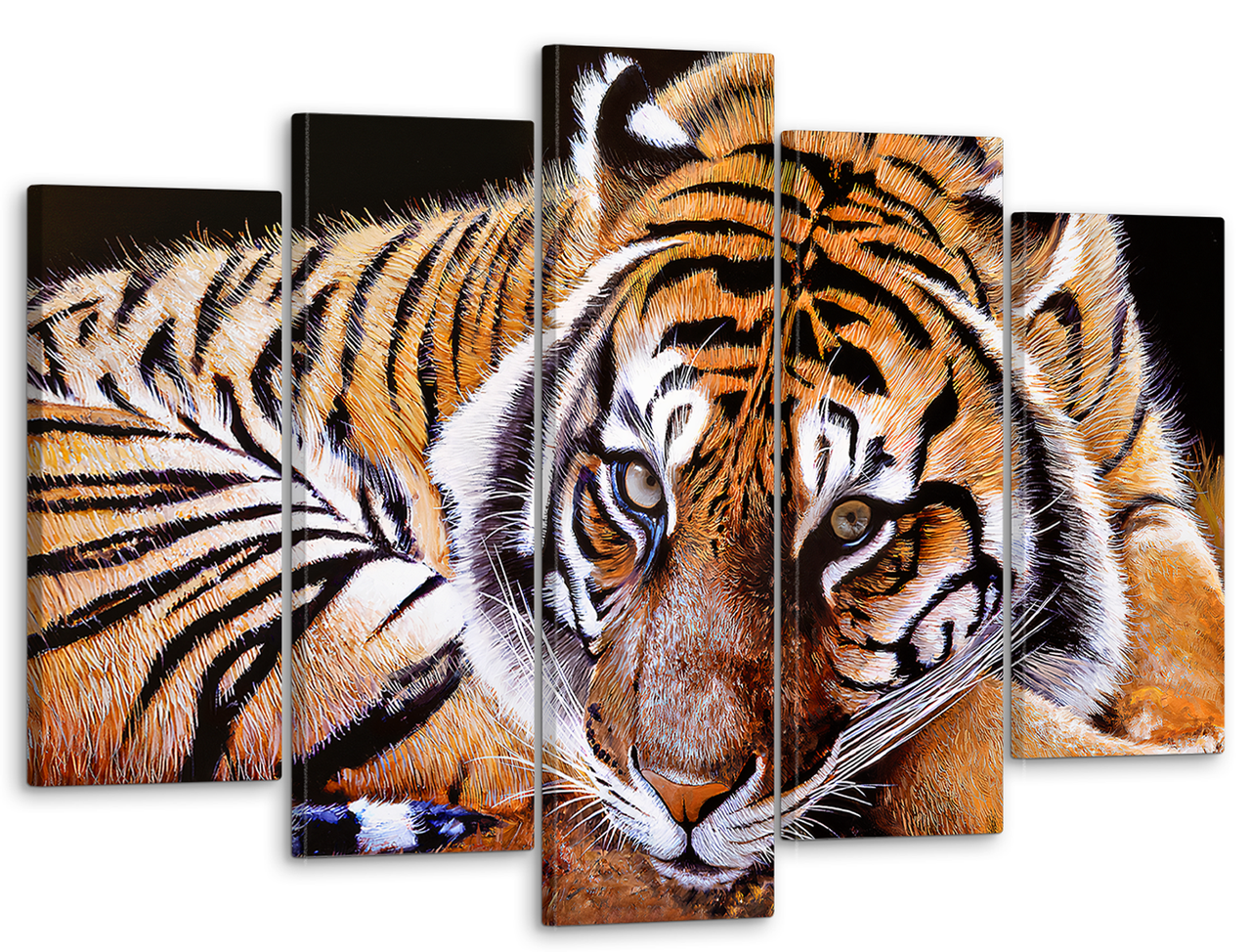 Модульна картина на полотні Тигр 80x125 см, модульні картини в зал, картини в подарунок жінці