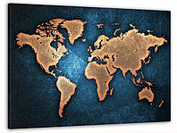 Интерьерная картина на холсте, фотокартины для интерьера Карта мира лазурь 60x100 см, современный декор для