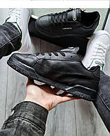 Lacostе мужские весенние/летние/осенние черные кроссовки на шнурках.Демисезонные мужские кожаные кроссы