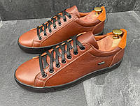 Мужские весенние/летние/осенние коричневые кеды на шнурках.Демисезонные мужские кожаные кеды