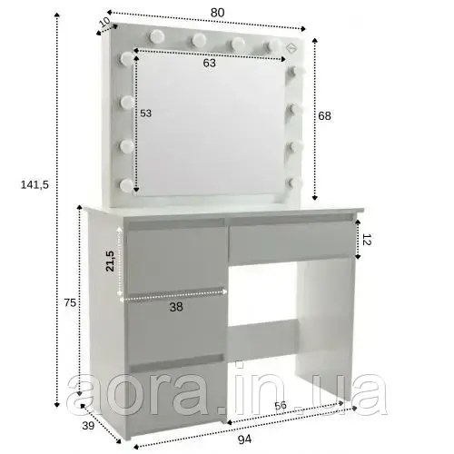 Столик косметичний з підсвічуванням Bonro B071 білий, фото 1
