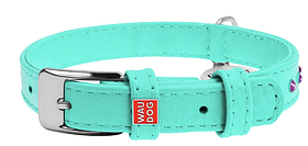 Нашийник шкіряний для собаки прикрашений стразами, ментоловий COLLAR WAUDOG Glamour довжина 18-21см ширина 9мм 326813