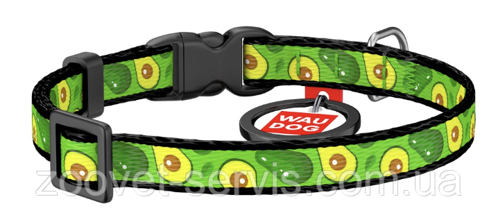 Нашийник нейлоновий для дрібних порід собакCOLLAR WAUDOG Nylon з QR паспортом, малюнок Авокадо, Ш 10 мм, Дов. 20-30 см