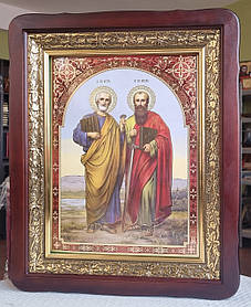 Ікона Святий Апостоли Петро, Павло в темному фігурному кіоті під склом,розмір кіота 53×43, розмір сюжета 30×40