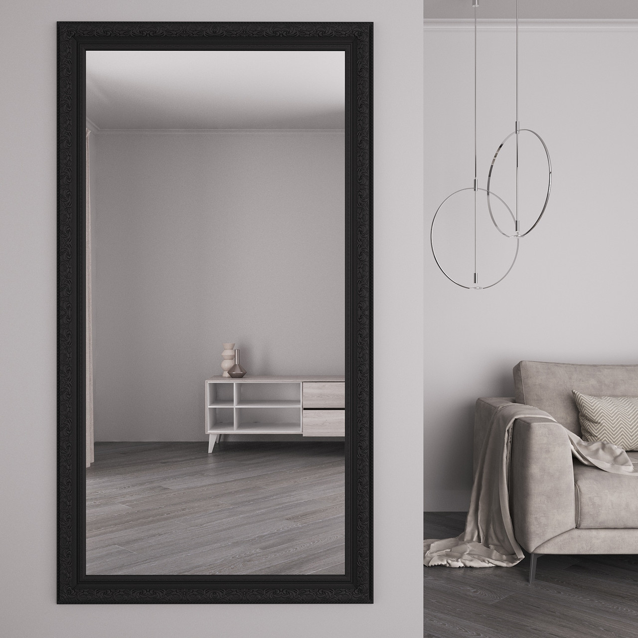 Чорне дзеркало в рамі з орнаментом 176х96 на стіну Black Mirror для масажного кабінету, фото 1