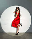 Коктейльна червона шикарна сукня-комбінація міді приталена, фото 3
