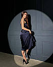 Коктейльна  шикарна темно-синя сукня-комбінація міді приталена, фото 5