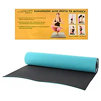 Килимок для йоги та фітнесу Двосторонній килимок каримат Спортивний килимок у зал матеріал TPE 183х61см 6 мм