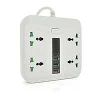 Мережевий фільтр TB-Т18, 4 розетки + 2 USB + PD, 2 м, переріз 3х0,75 мм, 3000 W, White, Box