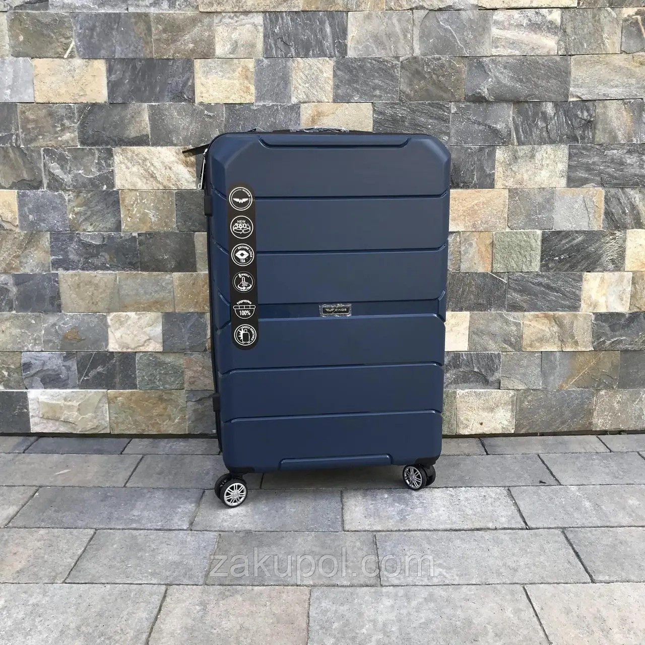 Дорожня валіза Wings PP05 з поліпропілену на 4 колесах, мала синя, фото 1