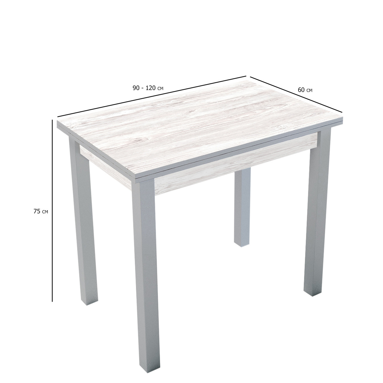 Розкладний стіл Ажур 90-120х60 см кольору аляска WL на сірих дерев'яних ніжках для маленької кухні, фото 1