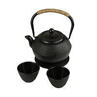 Чугунный чайник для заваривания + 2 чашки с подставкой Black Cast iron 1200 ml