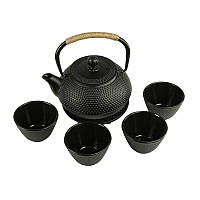 Чугунный чайник для заваривания + 4 чашки с подставкой Black Cast iron 800 ml