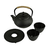 Чугунный чайник для заваривания + 2 чашки с подставкой Black Cast iron 800 ml