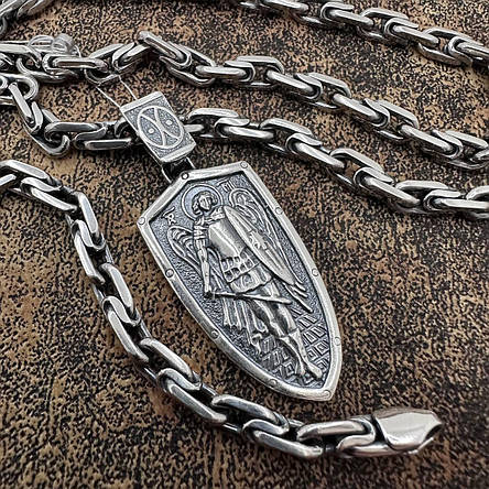 Підвіс Святий Михаїл на щиті та ланцюжок комплект срібло 925 проба ланцюг з кулоном, фото 1