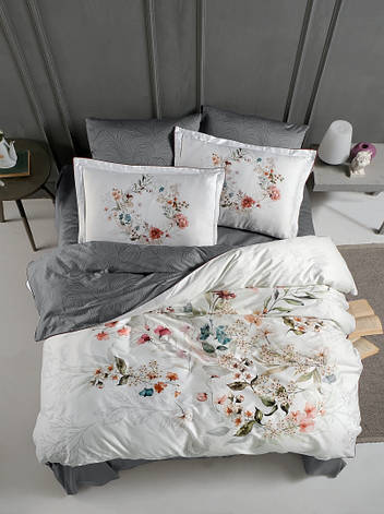 Постільна білизна La Romano преміум сатин Floral Grey 300TC Turkey, фото 1