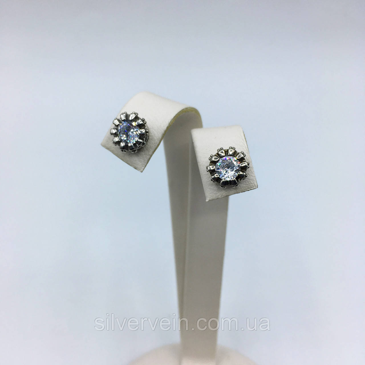 Срібні сережки - пуссети Цирконій, фото 1