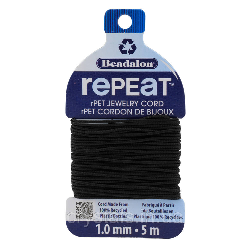 Ювелірний шнур RePEaT Beadalon, Black, товщина 1 мм, довжина 5 м