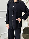 Чорний жіночий вільний прогулянковий костюм з американського крепу: сорочка та штани, фото 7