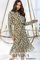 Модное прозрачное платье из шифона с красивым принтом, размер от 42 до 48