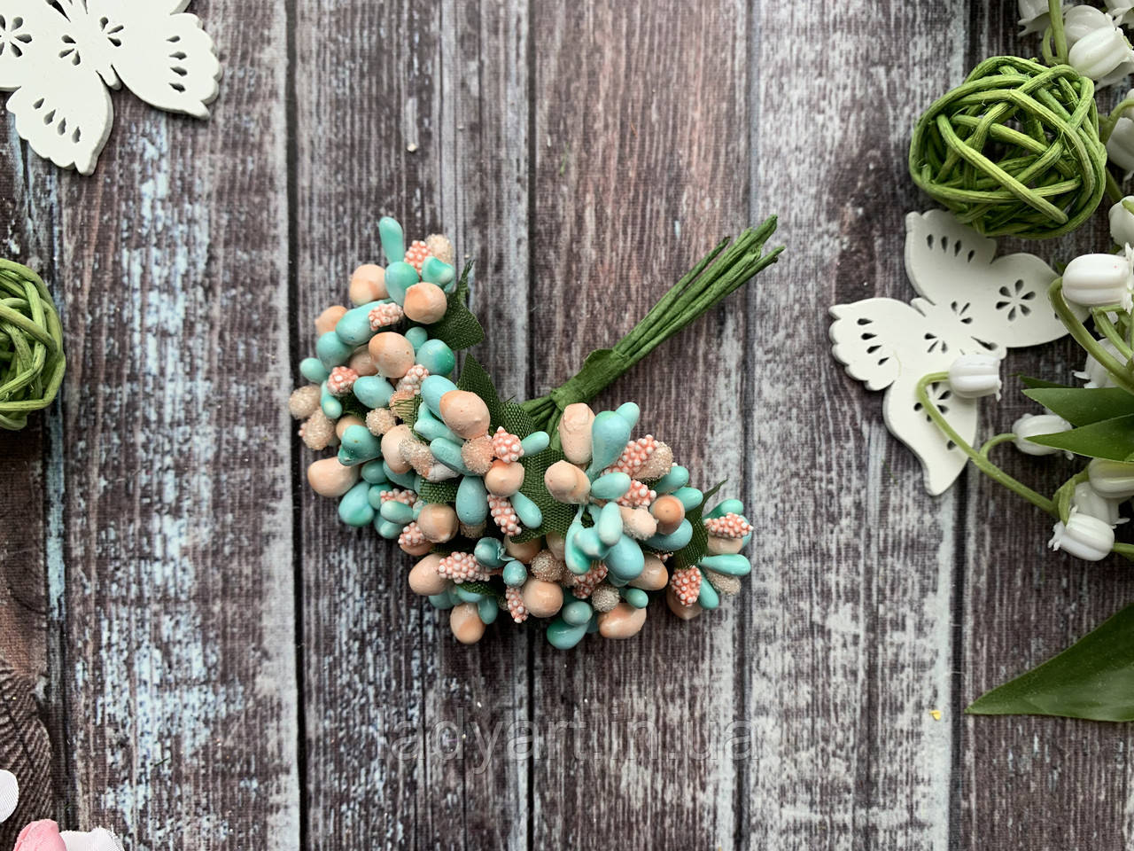 Добавка "складні тичинки великі мікс" 10-12 шт/уп кольору "тіфані + персик", фото 1