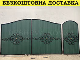 Ковані ворота з елементами ковки та профнастилом з каліткою