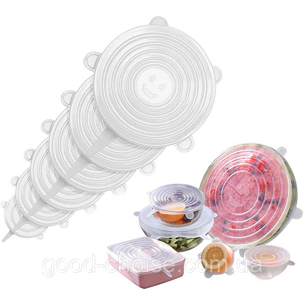 Силиконовые универсальные крышки 6 шт, Silicon Cap, цвет Рандом / Набор ...