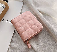 Маленький женский кошелек стеганный, мини портмоне на молнии Розовый