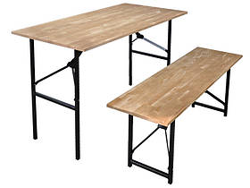 Комплект розкладних меблів зі соснового щита стіл і лавка чорний Kompred OL667