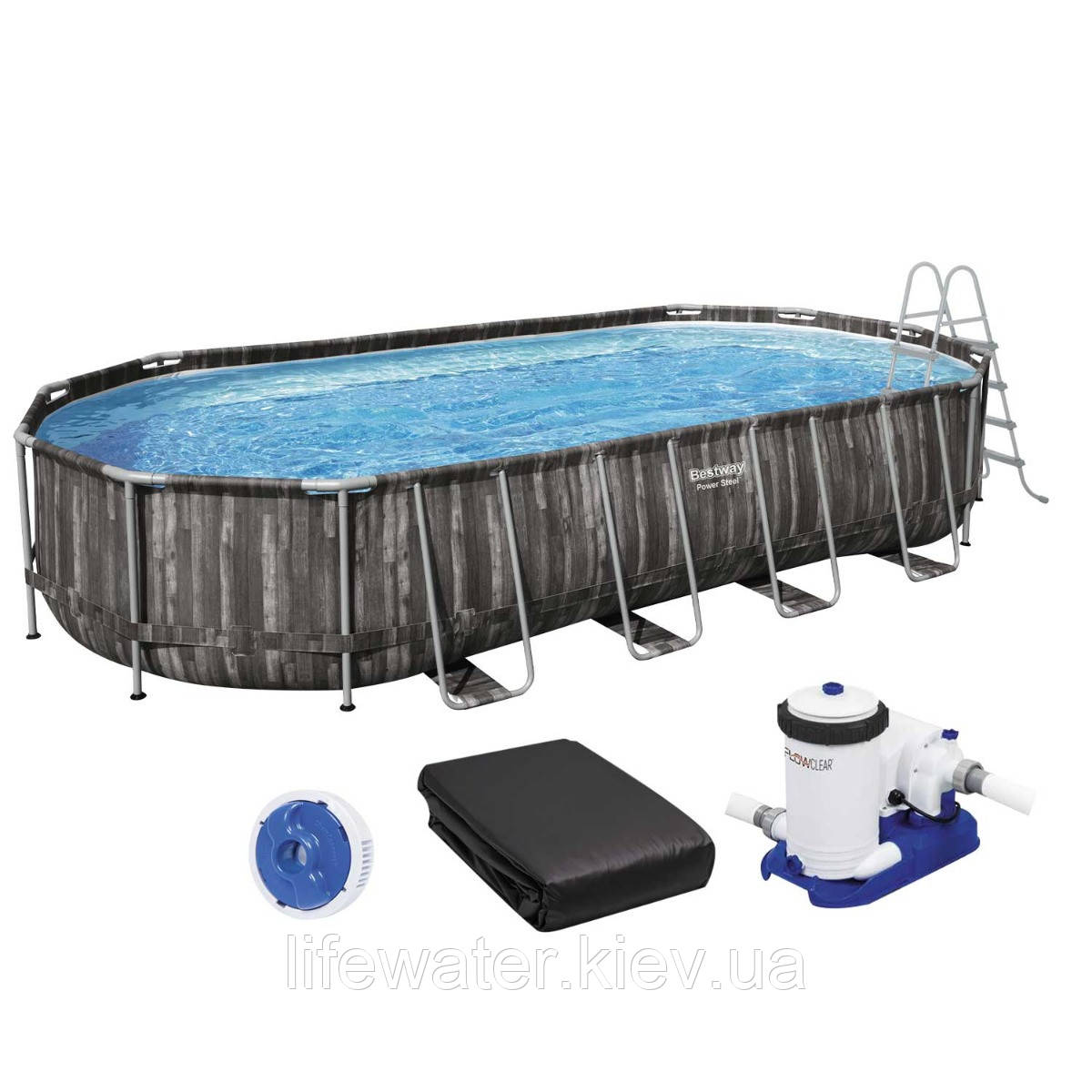 Bestway Каркасний басейн Bestway Wood Style 5611T (732х366х122 см) з картриджним фільтром, драбиною та тентом
