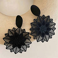 Серьги женские оригинальные ажурные в виде цветка черного цвета